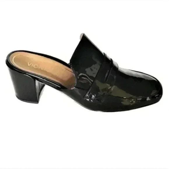 Vionic Plaza Annabel Mules Shoes Women 9.5 Black Patent Leather Block Heel NEW - Picture 5 of 7